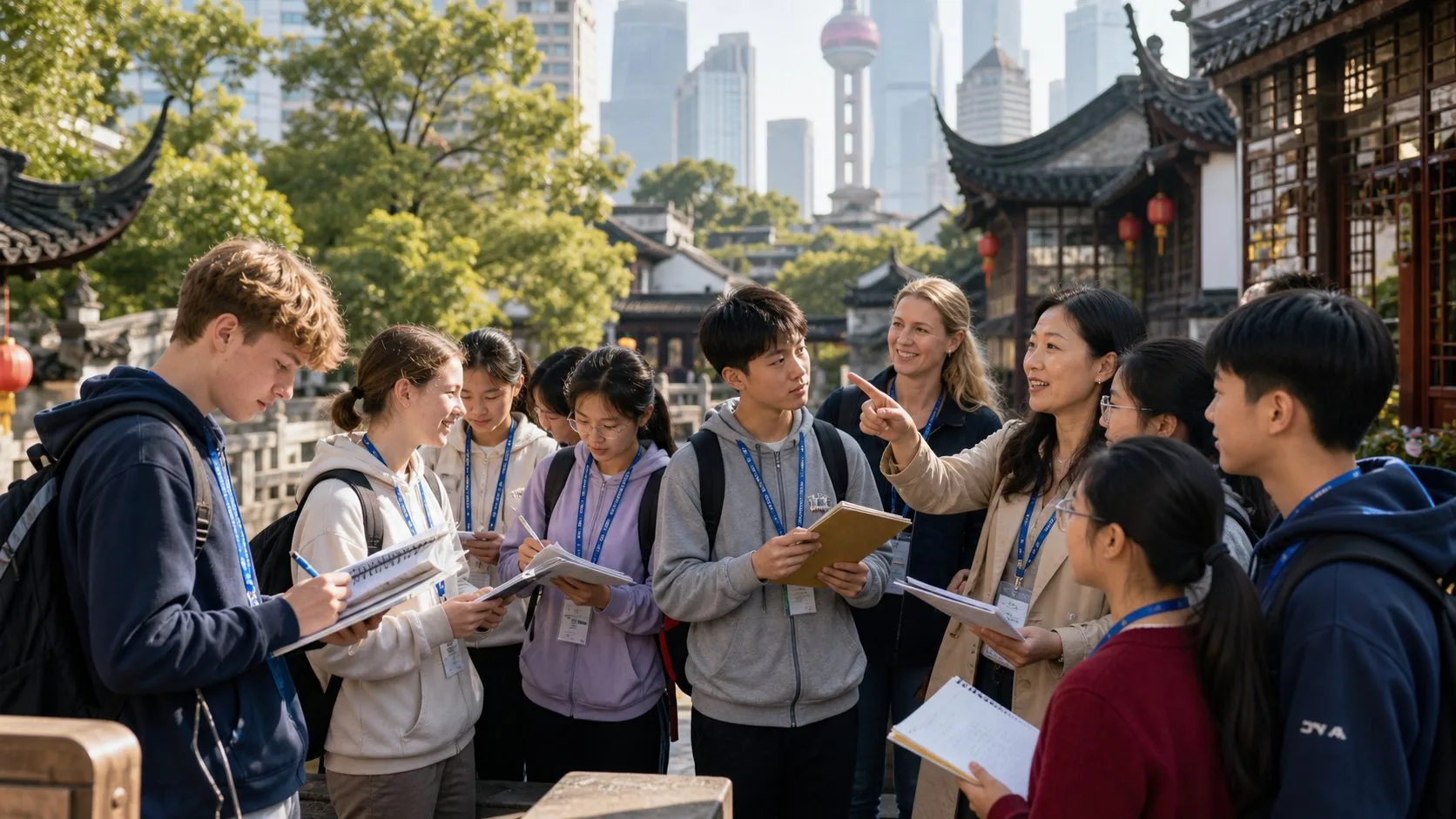 Students exploring city culture together