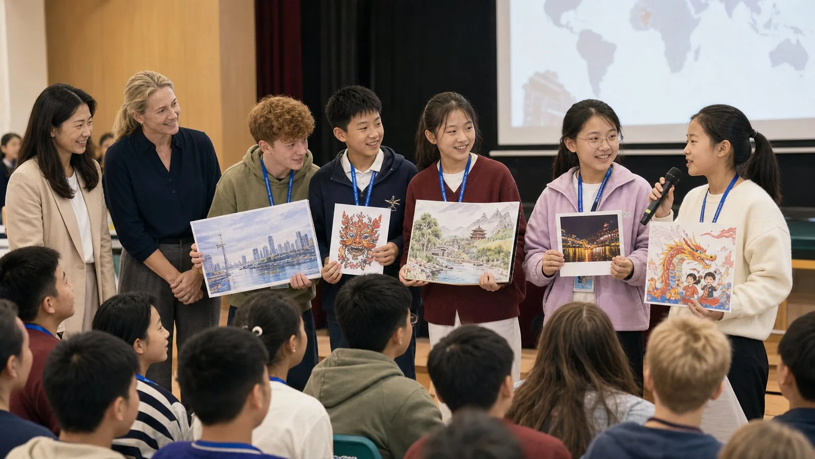 Young people presenting a cultural exchange project together